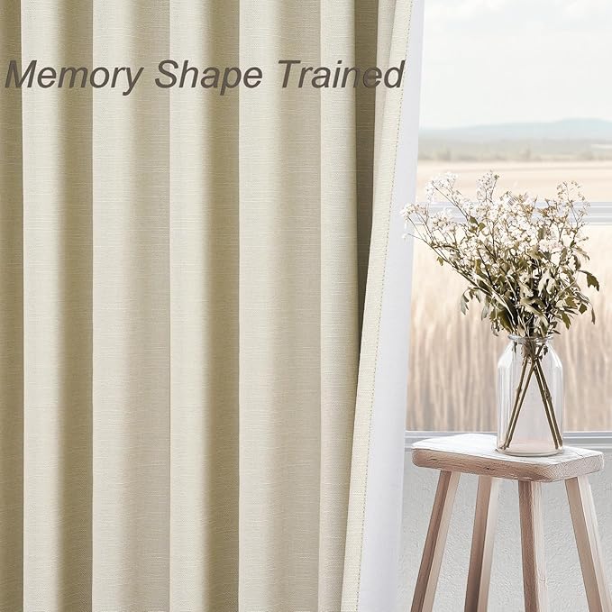Topfinel 90 Inches Long Full Blackout Cream Linen Curtains - Image 4