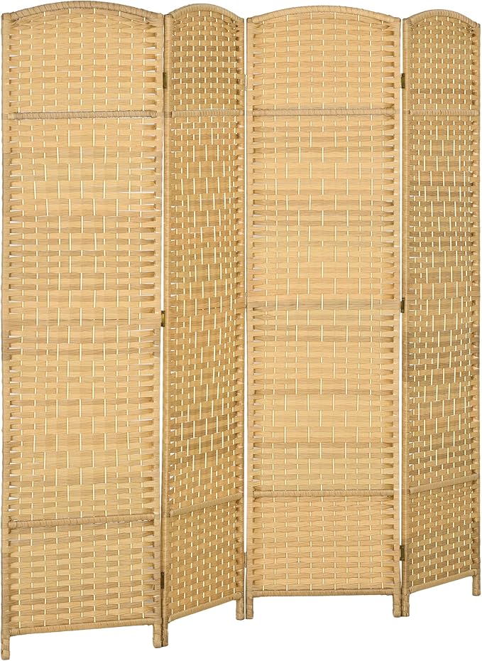 HOMCOM Room Divider, 6 Ft 4 Panel Folding Privacy Screen, Hand-Woven PP Wall by HOMCOM