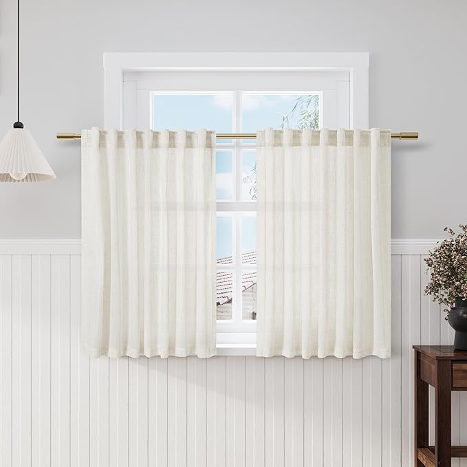 Nanspring Cream Cafe Curtains 48 Inch Length Set 2 Panel Back Tab Pocket Semi by Nanspring