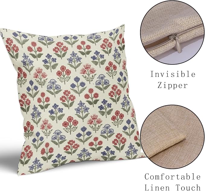 4th of July Patriotic Floral Pillow Covers 20x20 Inch Set of 2 - Image 4