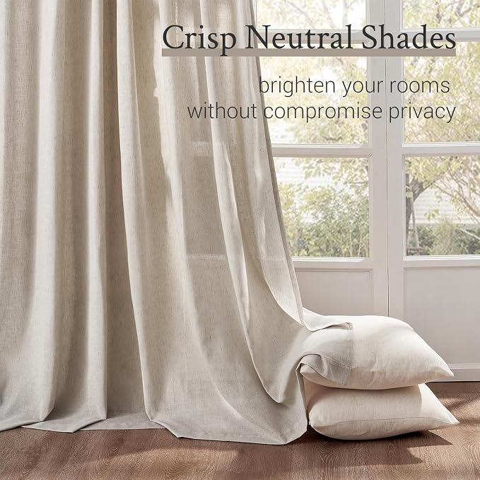 Topfinel 108 Inch Pinch Pleated Linen Curtains 1 Panels, Oatmeal Semi Sheer - Image 7