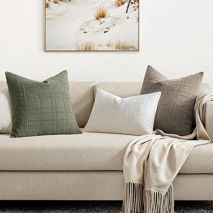 MIULEE Decorative Linen Check Throw Pillow Covers Neutral Farmhouse Vintage - Image 4