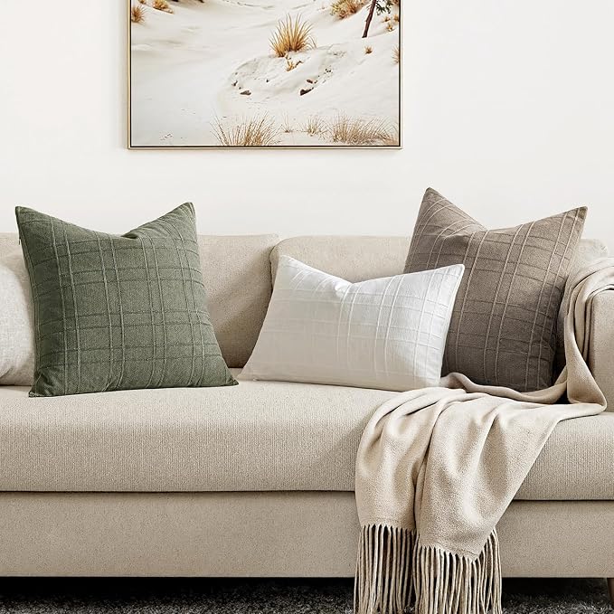 MIULEE Decorative Linen Check Throw Pillow Covers Neutral Farmhouse Vintage - Image 4