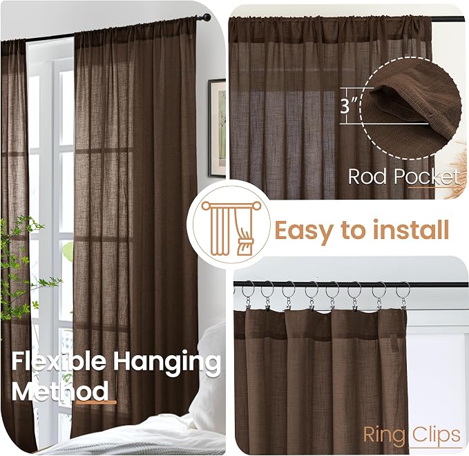 BGment Brown Linen Curtains 72 Inches Long - Image 6