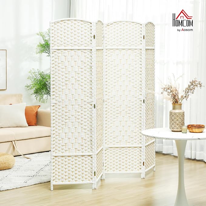 HOMCOM Room Divider, 6 Ft 4 Panel Folding Privacy Screen, Hand-Woven PP Wall - Image 2