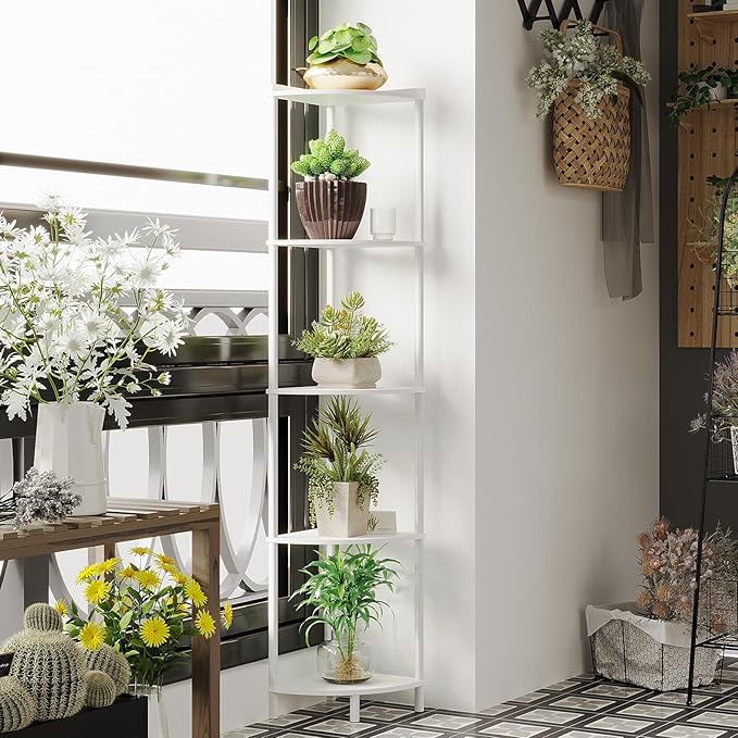 SUNMORY 5 Tier Corner Shelf Stand, Industrial 65" Corner Shelves Display Shelf - Image 6