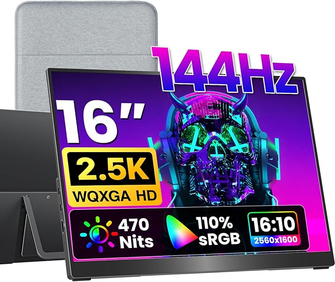 VisionOwl Portable Monitor 16 Inch 2.5K QHD 144Hz 16:10 Second Screen, USB-C by Seethewholeworldclearly