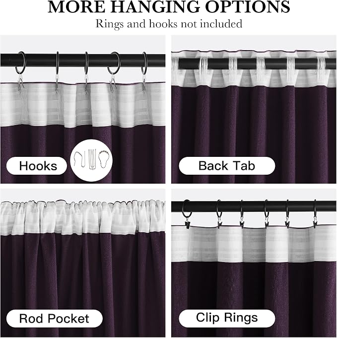 NICETOWN Dark Purple Velvet Blackout Curtains 96 inch Long - Image 5