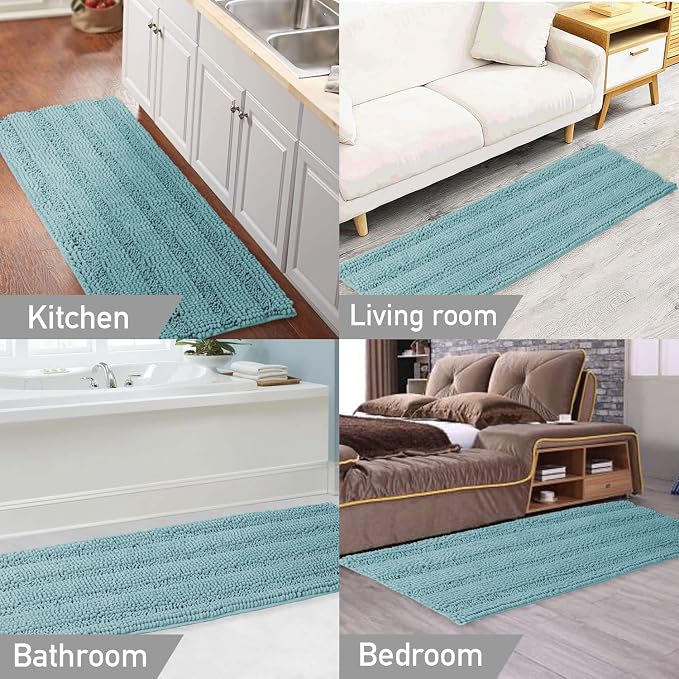 Turquoize Non Slip Shaggy Chenille Microfibers Bathroom Rug Aqua Haze Mat - Image 6
