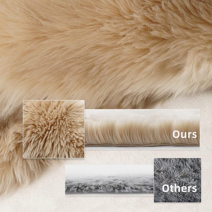 SERISSA Ultra Soft Fluffy Rug Beige Faux Sheepskin Fur Area Rug Shaggy Couch - Image 3