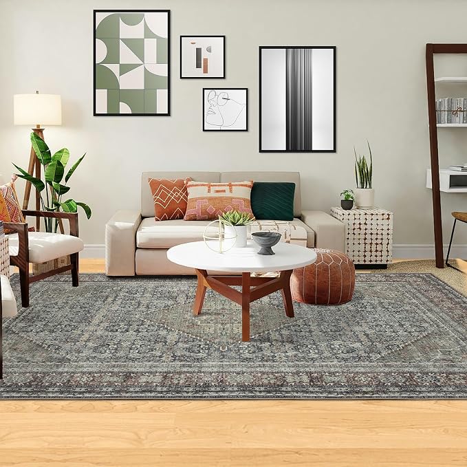 Area Rug 6×9, Large Vintage Boho Rug, Ultra-Soft Low Pile, Non Slip, Stain - Image 6