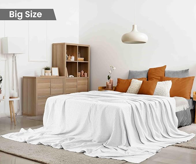 Utopia Bedding White 100% Cotton Waffle Blanket 300 GSM Soft Lightweight - Image 2