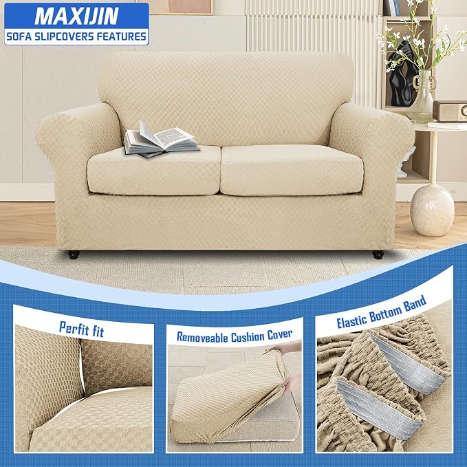 MAXIJIN 3 Piece Jacquard Couch Covers - Image 3