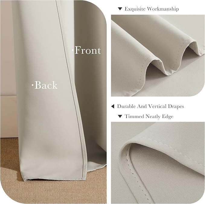 PONY DANCE Cream Blackout Curtains, Thermal Insulated Short Drapes - Image 6