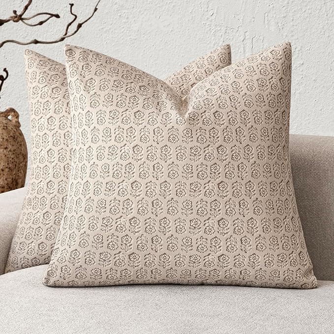 Foindtower Set of 2 Decorative Neutral Floral Print Throw Pillow Covers Vintage by Foindtower