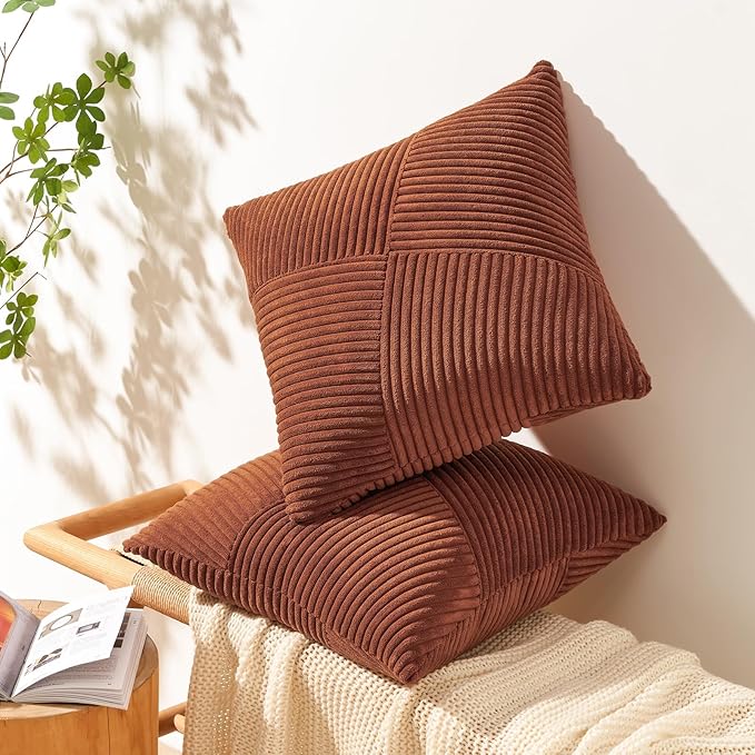 Topfinel 24x24 inches Terracotta Euro Pillow Shams Set of 2 Corduroy Decorative - Image 3
