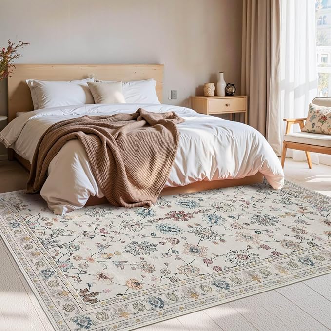 Rugxara Floral Rug for Living Room Bedroom, 4x6 Washable Rug, Vintage Boho Area - Image 3