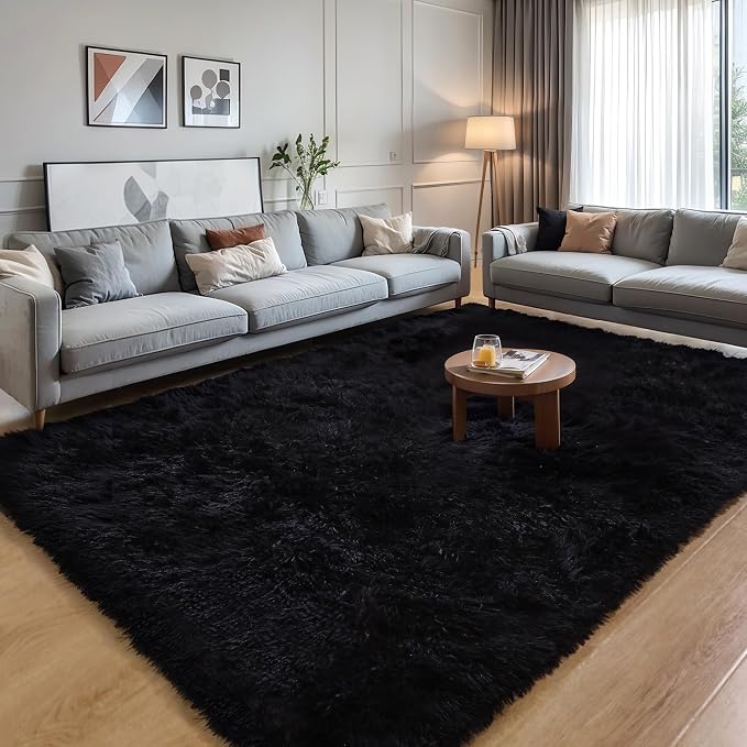 KICHOWUA 3x5 Black Fluffy Shag Rug - Image 9