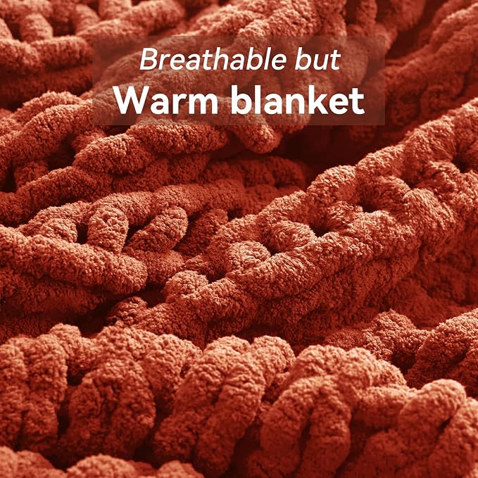 Negwoo Chunky Knit Throw Blanket, Handmade Orange Crochet Big Thick Blanket - Image 6