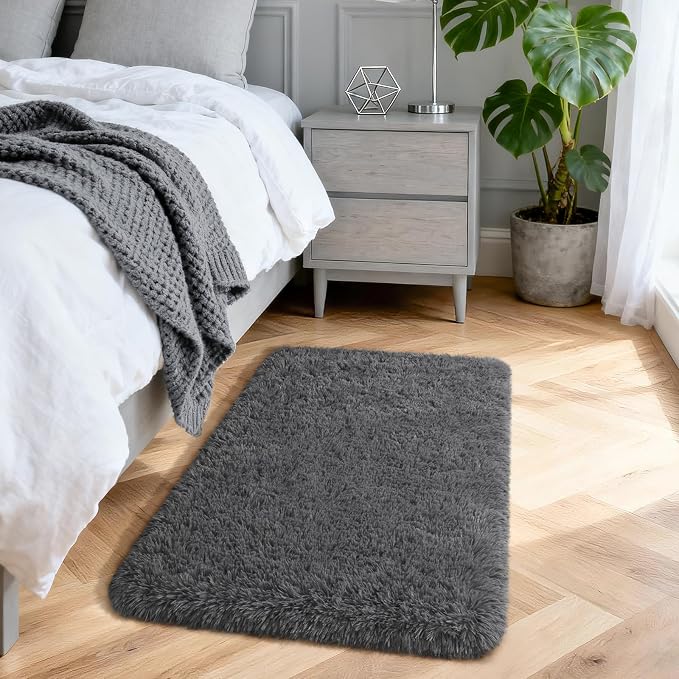 Merelax Fluffy Shaggy Small Area Rug, Dark Grey 2x3 Doormat Door Rugs - Image 4