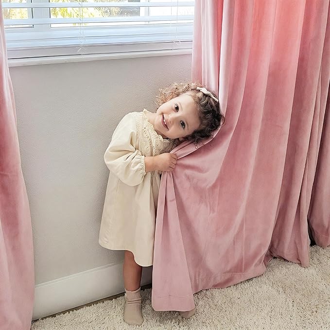 NICETOWN Pink Velvet Curtains 84 inch Long 2 Panels - Image 2