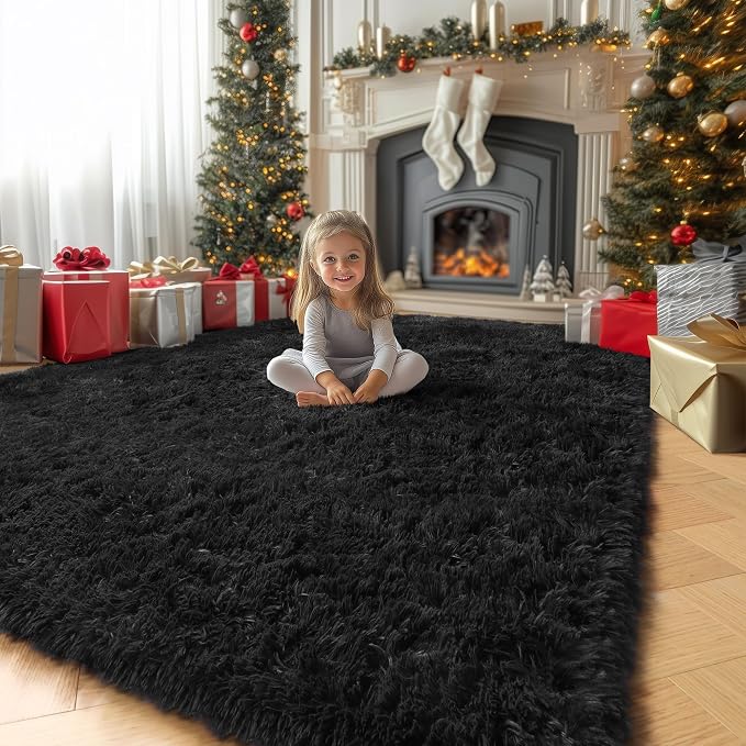 Amdrebio Black Area Rugs for Bedroom, Large Fluffy Rug for Living Room Decor - Image 9