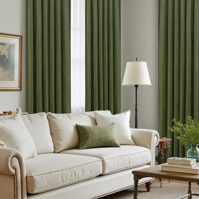 LAMIT Sage Green Velvet Curtains 108 Inches Long - Image 4