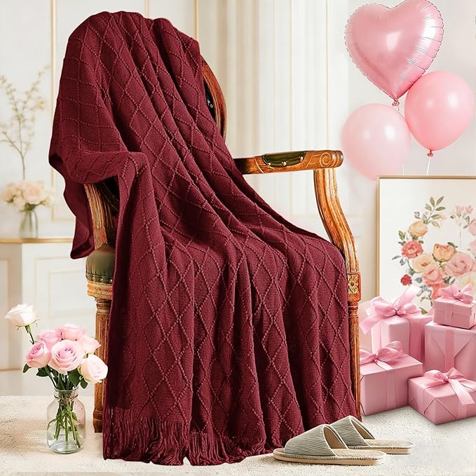 inhand Claret Knitted Throw Blanket by inhand