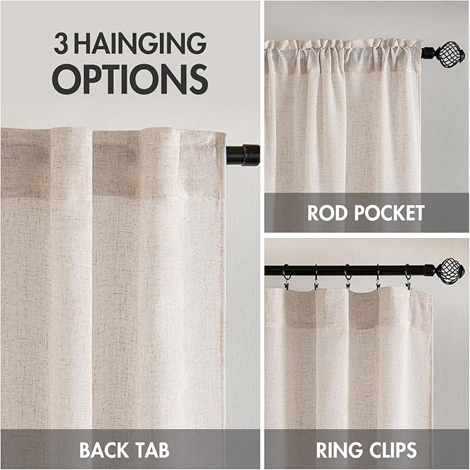 MIULEE Natural White Linen Curtains 105 Inch Length 2 Panels - Image 3