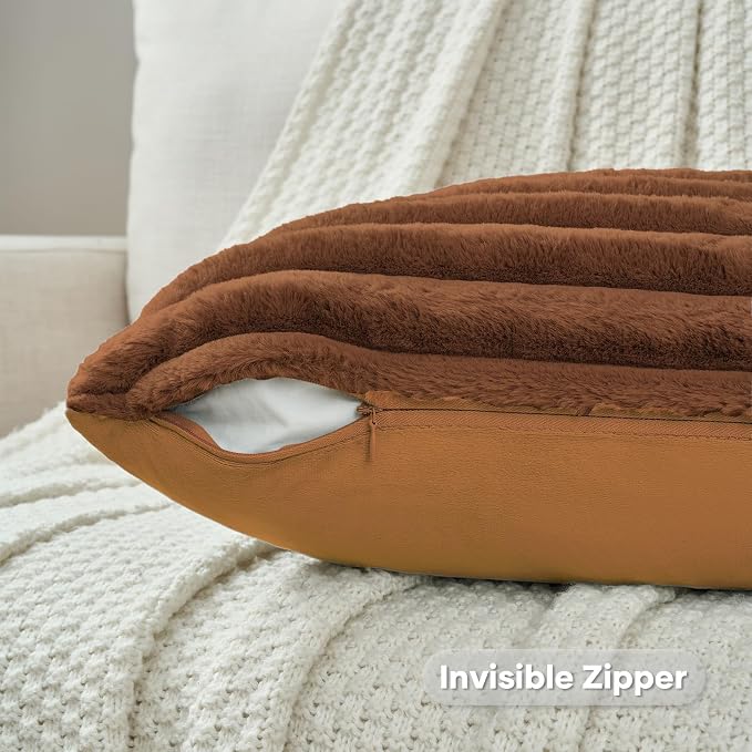 FUTEI Rust Decorative Throw Pillow Covers Set of 2, 12x20 Inch Soft Fluffy Faux - Image 3