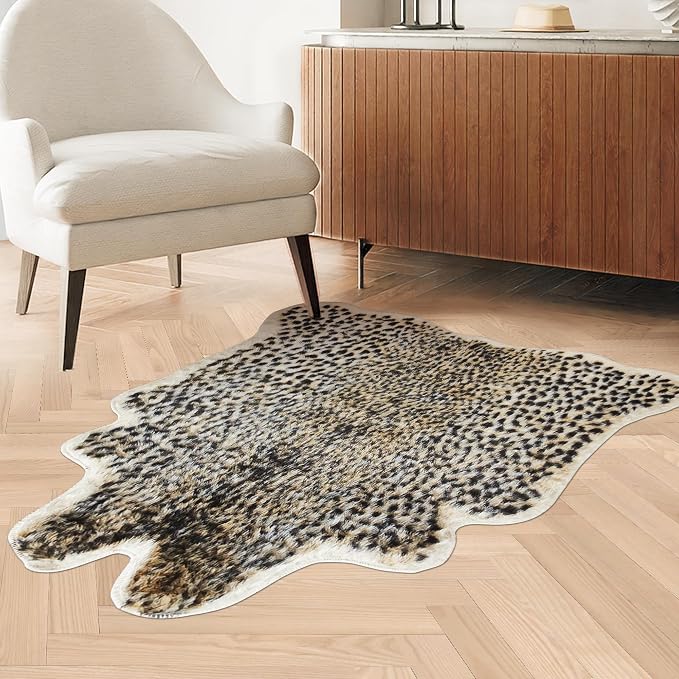 Cheetah Print Rug Leopard Carpet: Small Faux Cowhide Skin Fur Area Rug Animal by WMTNVMTER