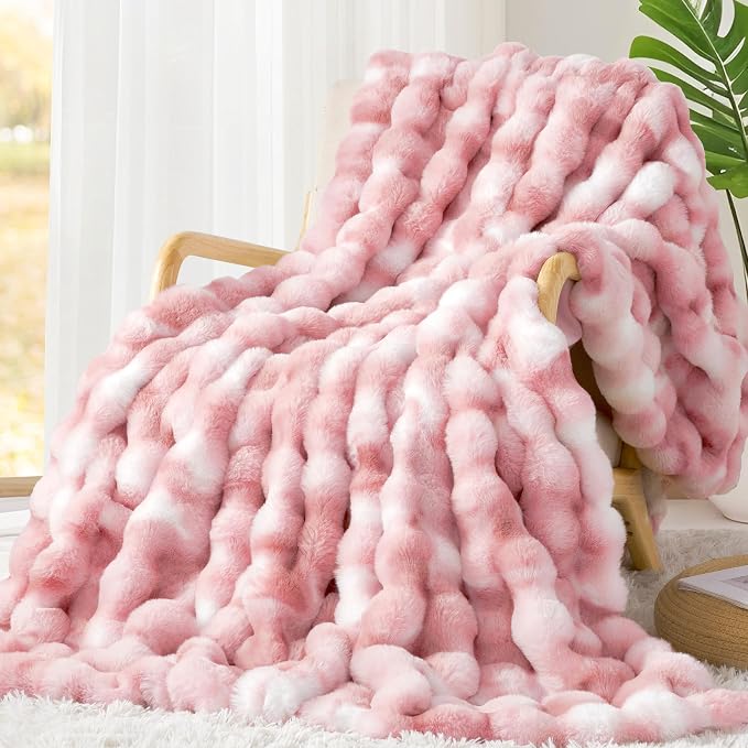 Luxury 1000GSM Faux Rabbit Fur Throw Blanket by TOUCHAT