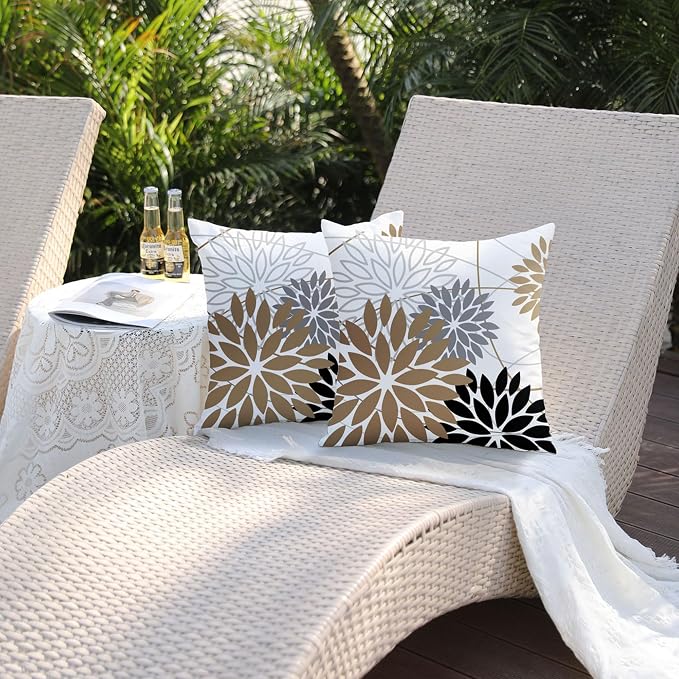 DFXSZ Brown and Black Floral Pillow Covers 16x16 Set of 2 Outdoor Waterproof - Image 5