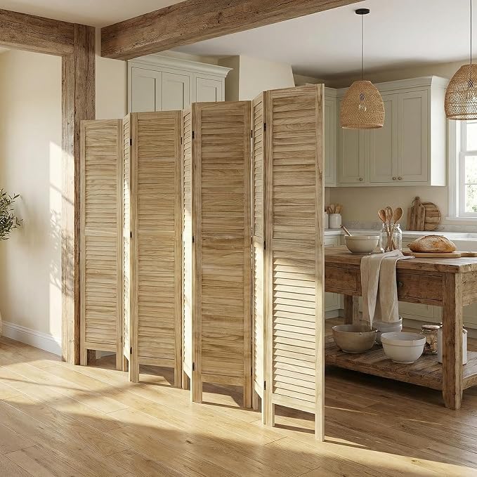 Bluecat 8 Panel Room Divider, Freestanding Solid Wood Partition Wall - Image 8