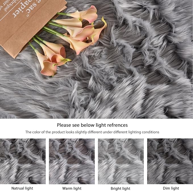 ORINOVA Silver Grey Furry Washable Faux Shaggy Fur Rugs - Image 9