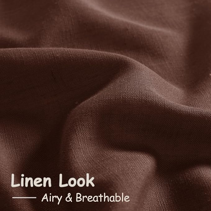 Rustic Brown Linen Curtains 63 Inches Long 2 Panel Sets - Image 5