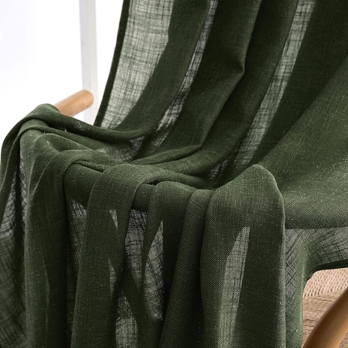 MIULEE Olive Green Linen Curtains 63 Inch Length 2 Panels - Image 6