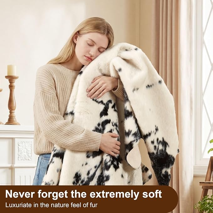 JONIYEAR Large Durable Faux Cowhide Area Rug 4.9 x 6.56 Feet, Premium Cow Print - Image 9