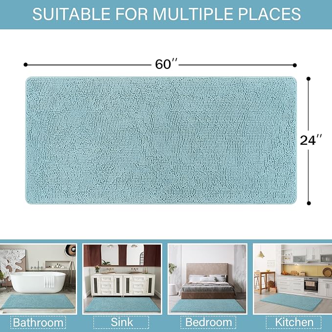 LOCHAS Luxury Bathroom Rug Shaggy Bath Mat 24 x 60 Inch, Washable Non Slip Bath - Image 2