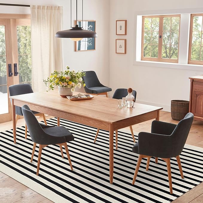 IOHOUZE Black Beige Striped Rug -5'x8' Indoor Outdoor Rug, Washable Area Rug - Image 3