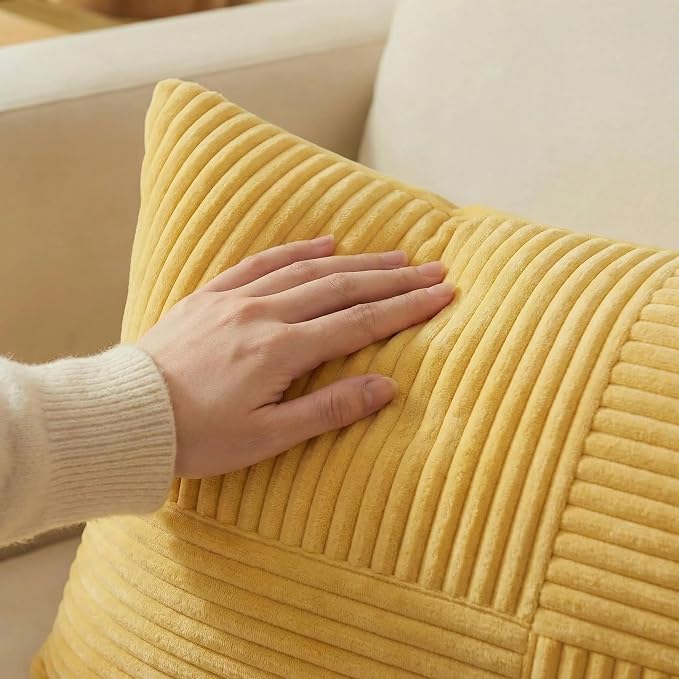 Fancy Homi 2 Packs Yellow Big Decorative Throw Pillow Covers 24x24 Inch - Image 3
