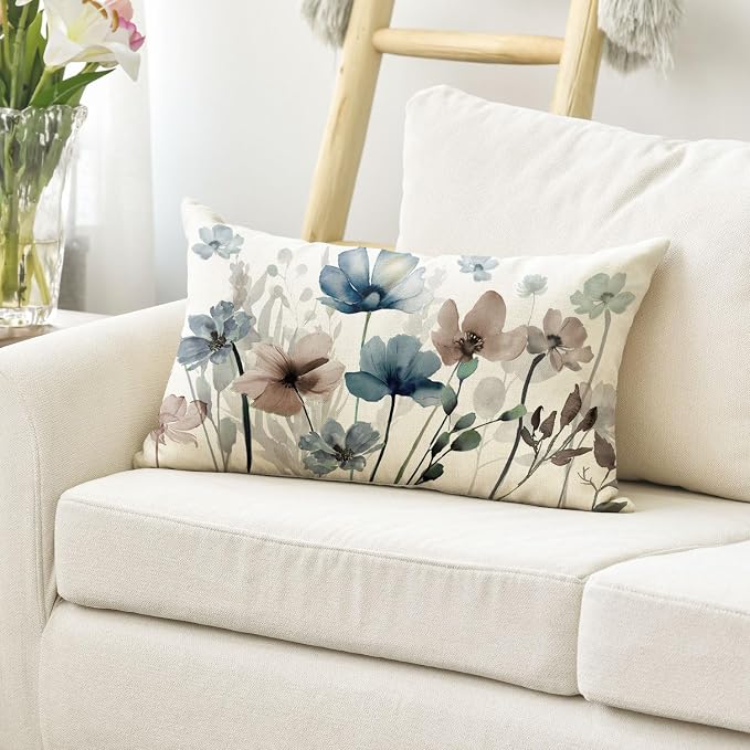 AVOIN colorlife Poppy Flowers Chinoiserie Spring Throw Pillow Cover, 12 x 20 - Image 3