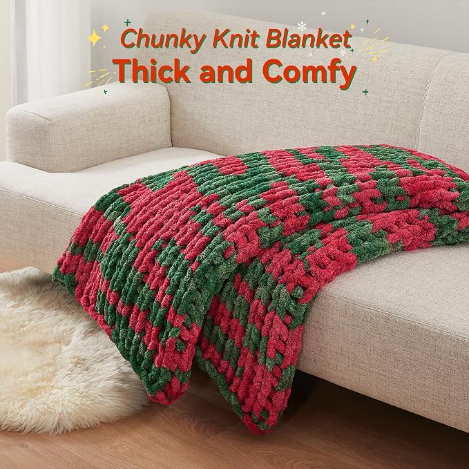 Negwoo Chunky Knit Throw Blanket, Handmade Stripe Crochet Big Thick Blanket - Image 7