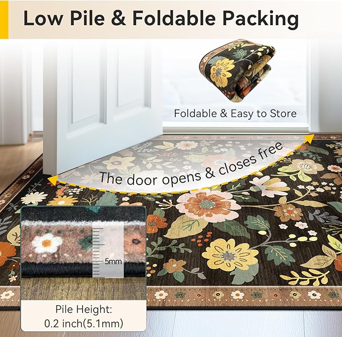 RELEANY Floral Nursery 6x9 Area Rugs Washable Print Boho Cute Carpet Non Slip - Image 4