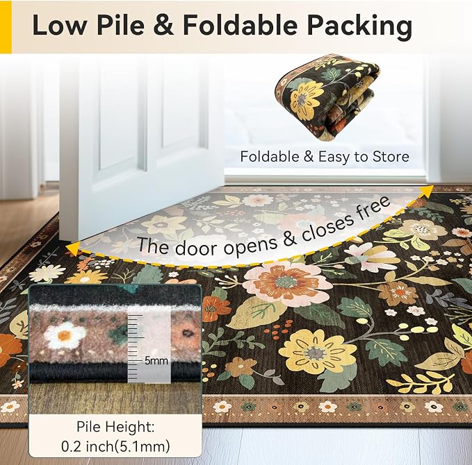 RELEANY Floral Nursery 9x12 Area Rugs Washable Print Boho Cute Carpet Non Slip - Image 5