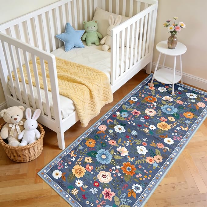 RELEANY Floral Nursery 2x5 Area Rugs Washable Print Boho Cute Carpet Non Slip - Image 3