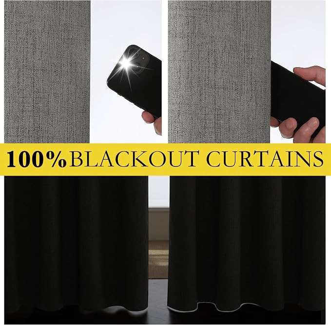 NICETOWN Grizzle Gray Vintage Linen 100% Blackout Curtains - Image 4