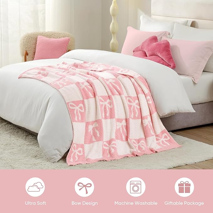 Snuggle Sac Bow Throw Blanket for Couch, Microfiber Fluffy Warm Cozy Fuzzy - Image 3
