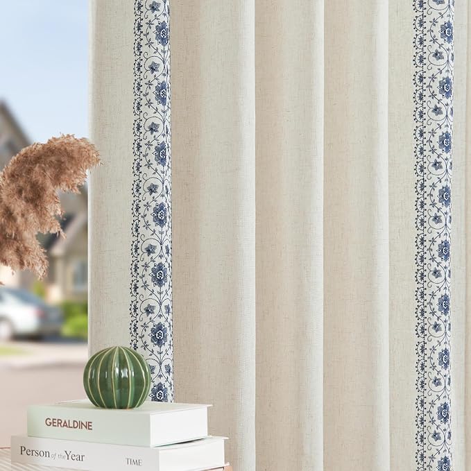 jinchan Weslie Boho Curtains for Bedroom Blue Vintage Floral Farmhouse Curtains - Image 8