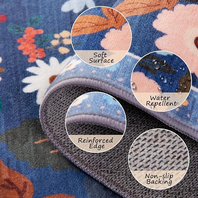 RELEANY Floral Nursery 7x9 Area Rugs Washable Print Boho Cute Carpet Non Slip - Image 3